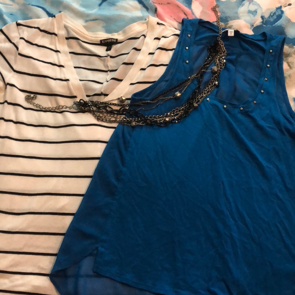 Bundle Express Blue blouse or Black/white stripe T